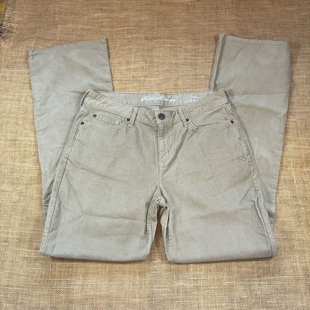 Eddie Bauer Corduroy Pants Women’s Size 8 Tan Curvy Bootcut Flat Front Stretch